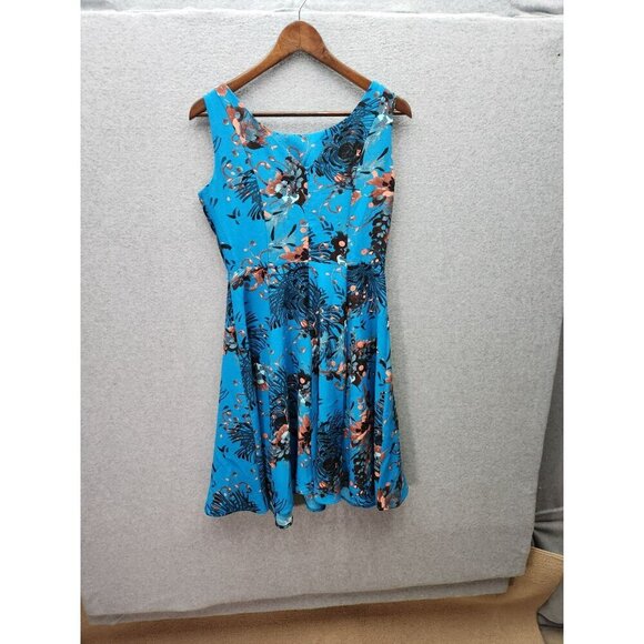 Eva Mendes By NY&Co Blue Floral Sleeveless Fit & Flare Dress Size 2 Polyester - Picture 3 of 5